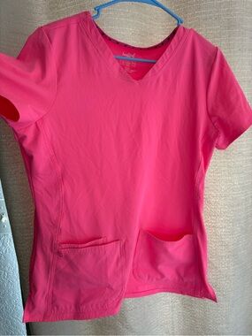 HeartSoul Short Sleeve V-Neck Scrub Top in Hot Pink